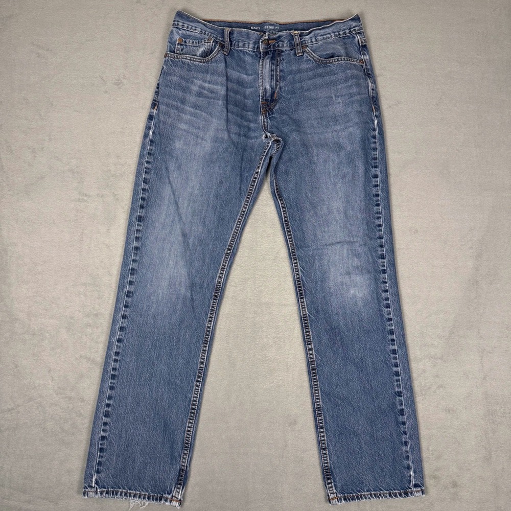 Old‎ Navy Regular Fit Jeans Mens 33x32 Medium Wash Blue Denim Cotton Distressed